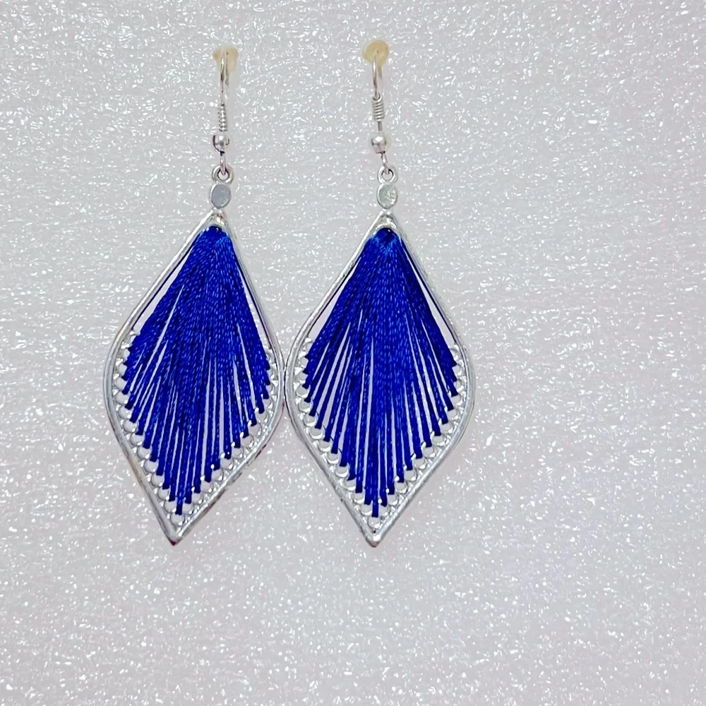 $15 each.. choose any 1 color Silver-Tone &  Colored Fabric Dangle-Earrings. - Picture 3 of 5